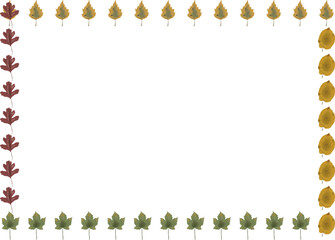 Autumn-themed border featuring various colorful leaves arranged around a white background, perfect for seasonal designs.
