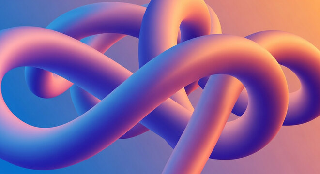 Abstract 3d render of interconnected tubes with a gradient of blue to orange, creating a modern and futuristic design element for various creative projects