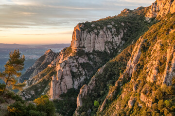 Beautiful landscape of Montserrat mountain at sunrise in Catalonia, Spain.