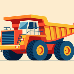 Obraz premium A vibrant, stylized illustration of a powerful orange and yellow heavy construction dump truck, designed for large-scale material transport on industrial sites.