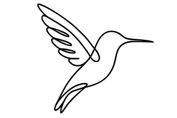 minimalist continuous line drawing of a hummingbird in flight