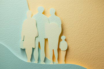 Creative paper cut silhouettes depicting a diverse family unit with a pregnant woman and young child.