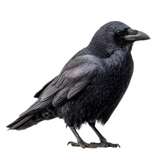 Fototapeta premium Blackbird standing on branch isolated on white background with detailed feathers and beak