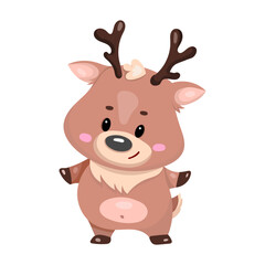Cute cartoon reindeer character with antlers on white background.