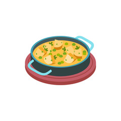 Delicious Curried Dish with Fresh Herbs in a Pot