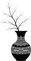 Traditional Chinese Vase with Delicate Botanical Branch - Cultural and Elegant Design Element