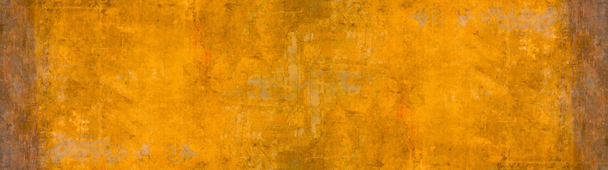 Abstract old aged yellow scratched grunge metal or stone concrete wall texture with rust,...