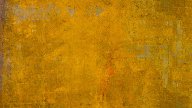Abstract old aged yellow scratched grunge metal or stone concrete wall texture with rust, background backdrop wallper template pattern