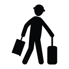 Traveler with Suitcase Pictogram Isolated on White