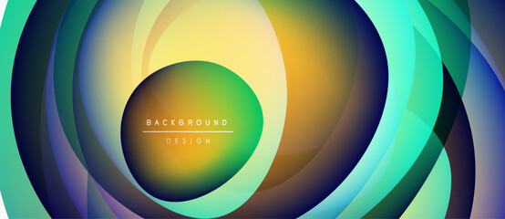 Abstract colorful layers create swirling vortex. Gradient hues blend, forming dynamic background design. Text reads background design.