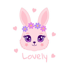 Cute pink bunny face.Perfect vector for cards, Valentine's, and baby girl apparel.