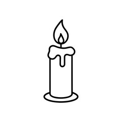 Simple candle with burning flame on transparent background