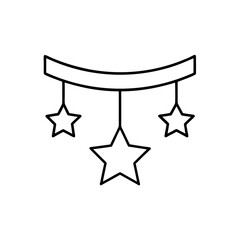 Hanging stars on curved line on transparent background