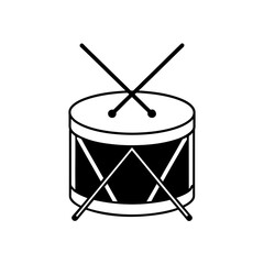 Simple drum with crossed sticks on transparent background