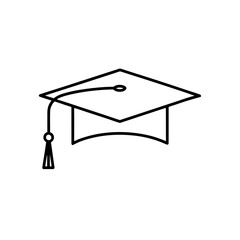 Graduation cap outline drawing on transparent background