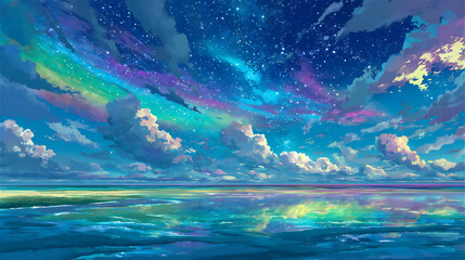 美しい星空と海の幻想的な風景