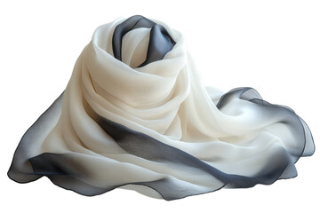 Elegant silk scarf with a delicate gradient design in shades of white and gray on transparent background