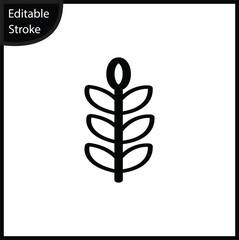 A simple line icon depicting a vertical stem with pairs of leaves, centered on a white background. This clean, editable stroke symbol represents nature, organic products, vegan food, herbs, or plants.