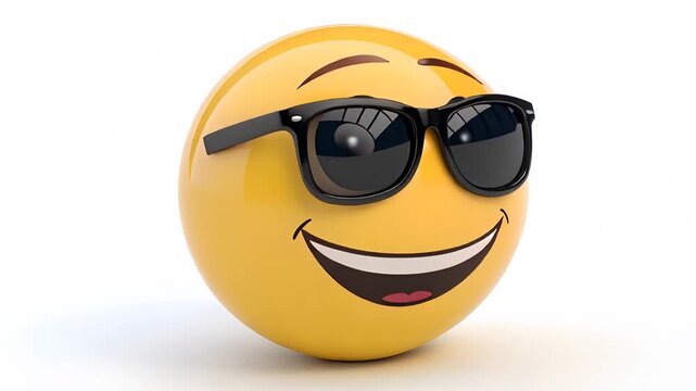Animated emoji with sunglasses radiating positivity and good vibes, perfect for social media marketing or expressing cheerful emotions