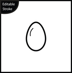 A minimalist line icon showing a single, simple egg, with a subtle highlight detail, set on a white background. This clean, editable stroke symbol represents food, cooking, breakfast, or nutrition.