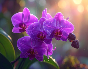 Purple orchids with water droplets closeup © Afdal