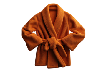 Luxurious orange bathrobe with a tie belt displayed for cozy relaxation on transparent background