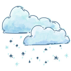 Watercolor Clouds with Snowflakes — Cute Blue Sky Illustration