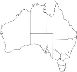 Outline Map of Australia with State and Territory Borders Illustration