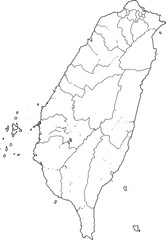 Outline Map of Taiwan with Administrative Division Borders Illustration