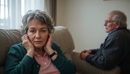 Intense Standoff Elderly Woman and Man in Quiet Conflict