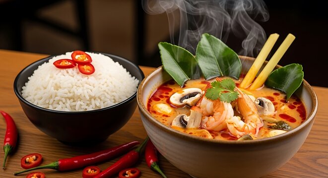 Tom Yum Soup with Rice - A Flavorful Thai Dish.