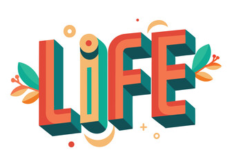 Creative “LIFE” Typography Illustration on White Background