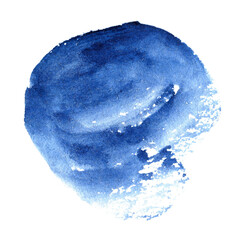 Blue watercolor hand drawn stain on white paper grain texture. Abstract water color artistic brush paint splash background