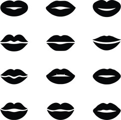 Clean black and white vector illustration of lip icons like 1.eps