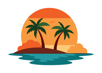 Tropical Palm Island Sunset EPS Illustration