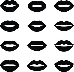 Clean black and white vector illustration of lip icons like 2.eps