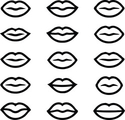 Clean black and white vector illustration of lip icons like 4.eps