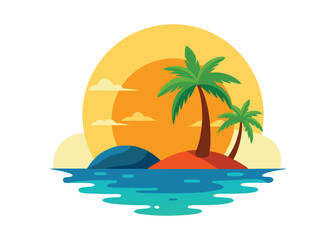 Exotic Island Sunset Scene Isolated Vector