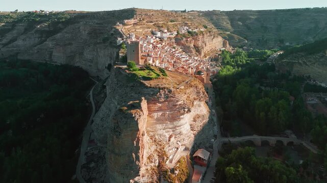 Aerial view of Jorquera town, Alcala del Jucar, Castile-La Mancha, Spain