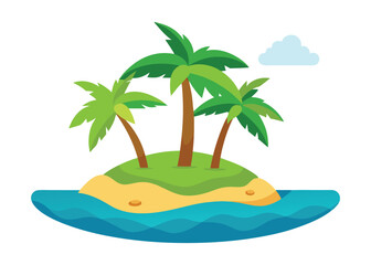 Summer Vacation Island Vector Art on White Background