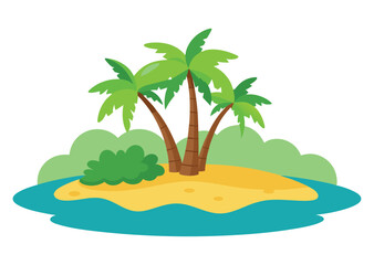 Beach Island Vector Illustration Isolated on White