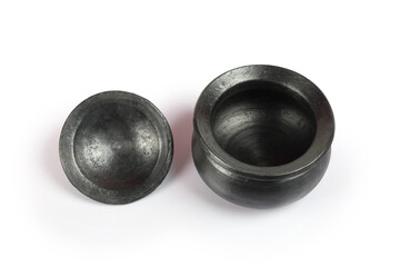 Indian traditional clay earthen pot for cooking with lid