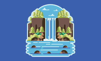 Peaceful Waterfall Cascade Nature Landscape Illustration in Serene Forest