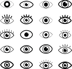 Clean black and white vector illustration of eye icons like 1.eps