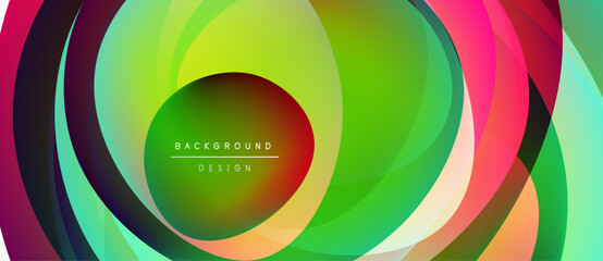 Fototapeta premium Abstract colorful layers create dynamic circular design. Vibrant gradients blend, forming modern background element. Smooth shapes overlap.