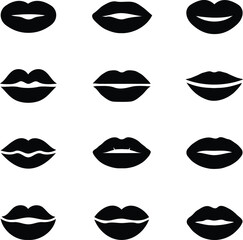 Clean black and white vector illustration of lip icons like 3.eps