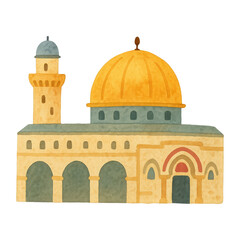 PNG Watercolor mosque illustration with dome.