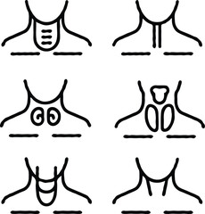 Clean black and white vector illustration of throt icons like 3.eps