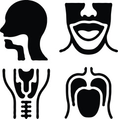 Clean black and white vector illustration of throt icons like 5.eps