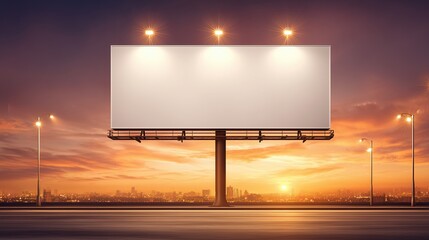 3D rendering of a blank billboard for advertising mockup on the background with a sky at sunset.